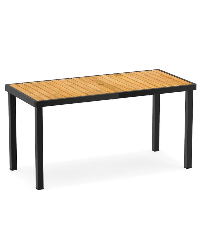 Gouun 58 In Acacia Wood Outdoor Patio Dining Table with 1.97 In Umbrella Hole for 6