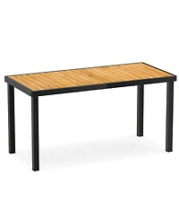 Gouun 58 In Acacia Wood Outdoor Patio Dining Table with 1.97 In Umbrella Hole for 6