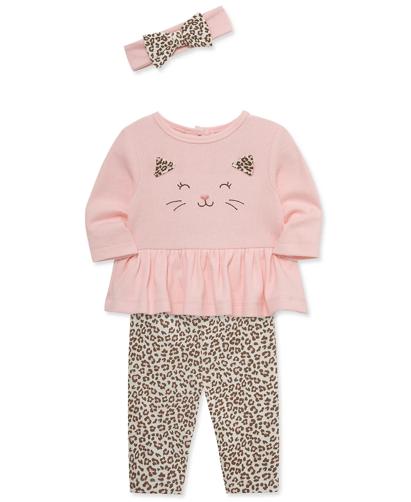 Little Me Baby Girls' Leopard Bodysuit, Pants and Headband, 3-Piece Set