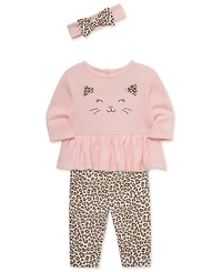 Little Me Baby Girls' Leopard Bodysuit, Pants and Headband, 3-Piece Set