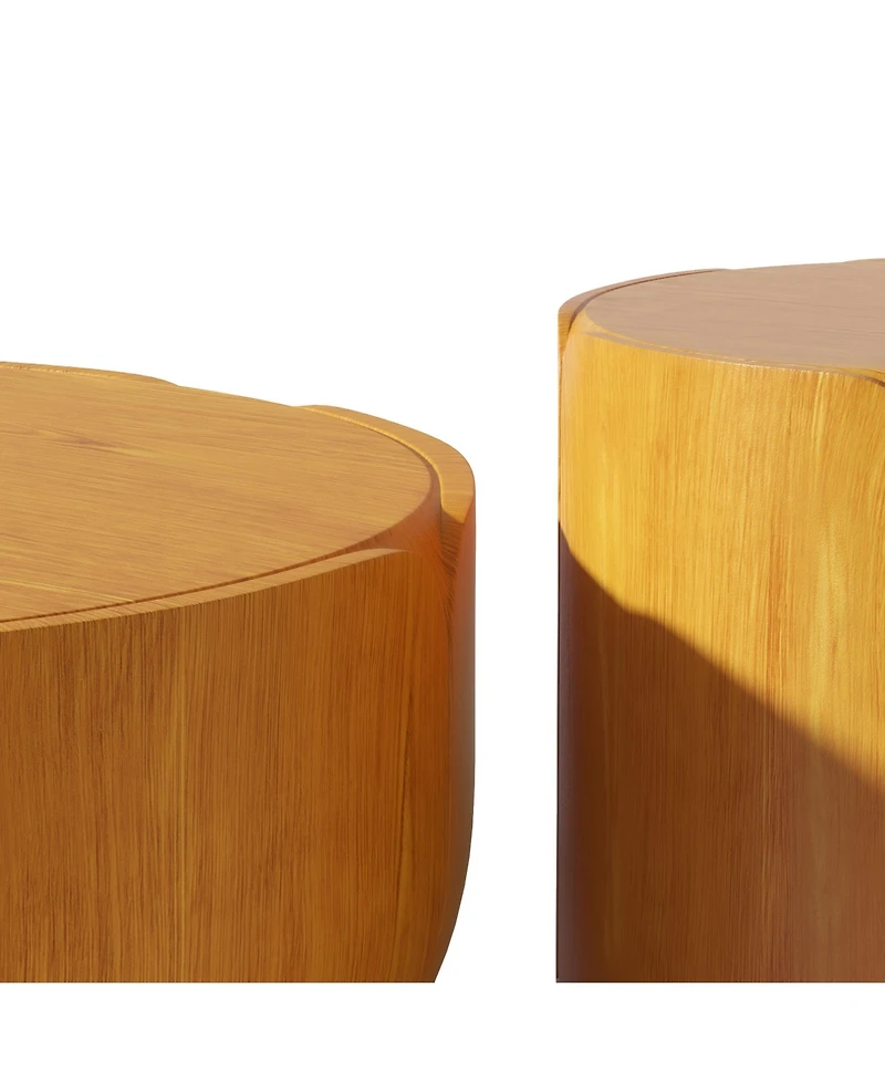 Clihome Round Outdoor Indoor Coffee Table Set, Modern Wood Grain Drum Center Table of 2
