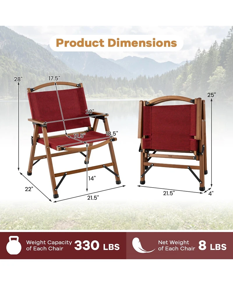 Mecale Lightweight Folding Camping Chair 2-Pack with Bamboo Accents, 330-lb Cap