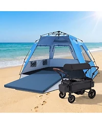 Sugift 3-in-1 Family Outdoor Travel Beach Set with Wagon for 2 Kids Tent for 3-4 People Mat