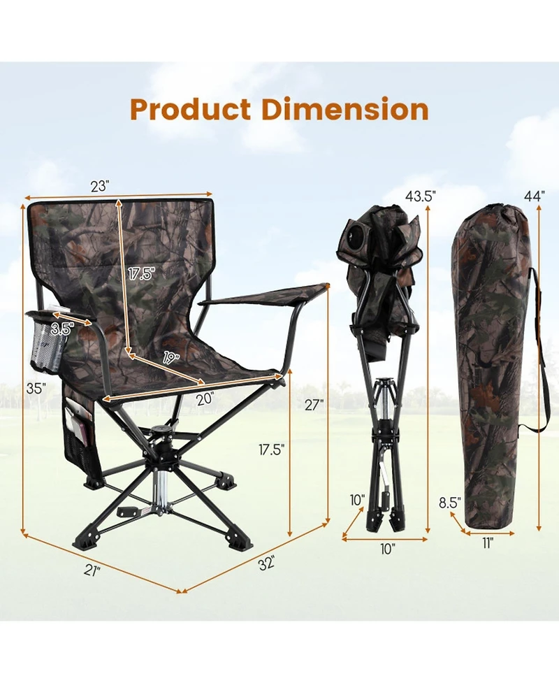Sugift 360degree(s) Swivel Portable Foldable Hunting Chair Set of 2 with 600D Oxford Fabric