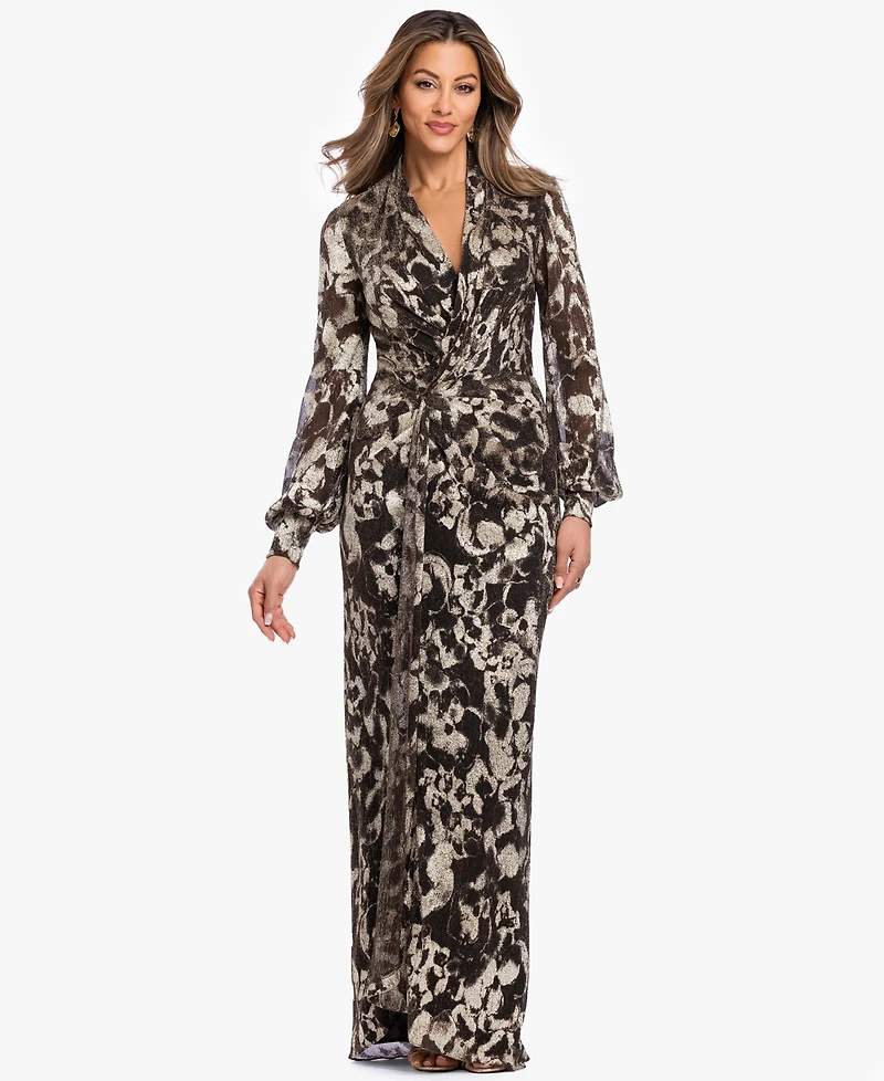 Betsy & Adam Plus V-Neck Gown