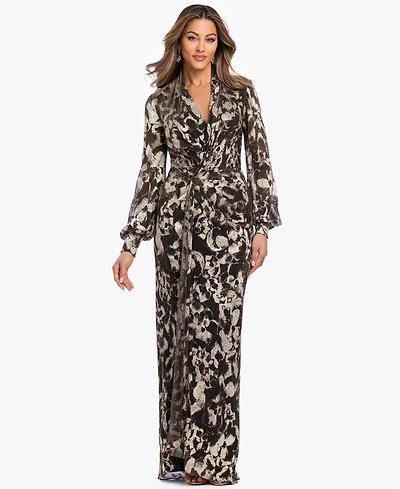 Betsy & Adam Plus V-Neck Gown