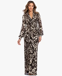 Betsy & Adam Plus V-Neck Gown