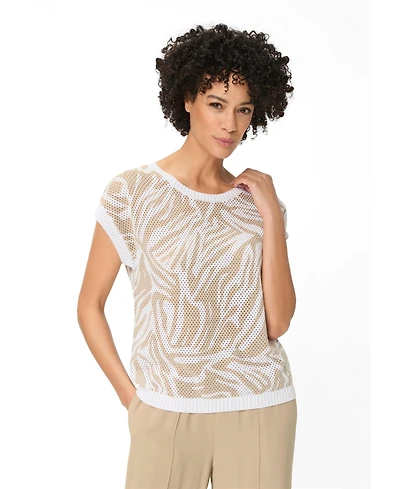 Olsen Women's Ajour Knit Neo Zebra Sweater