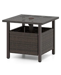 Sugift All-Weather Pe Wicker Outdoor Side Table with Umbrella Hole