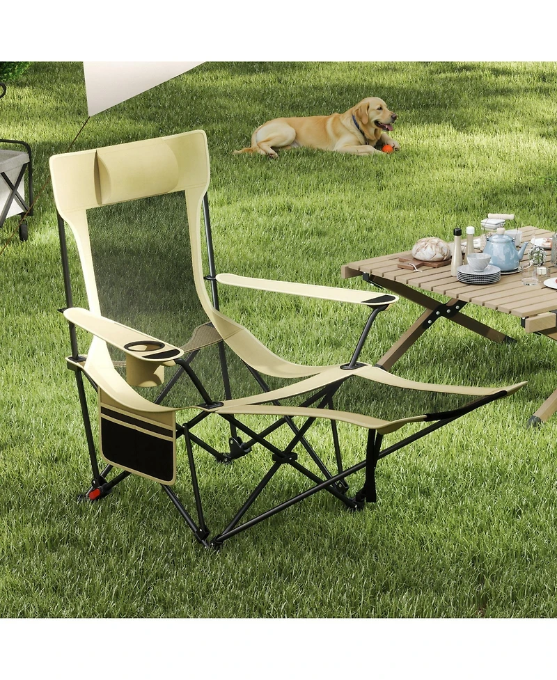 Mecale Reclining Camping Chair with Removable Footrest and Adjustable Backrest