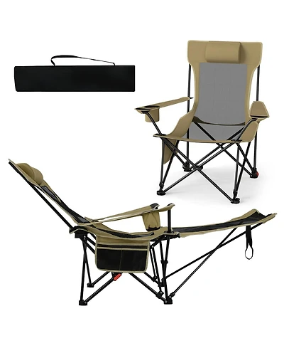 Mecale Reclining Camping Chair with Removable Footrest and Adjustable Backrest