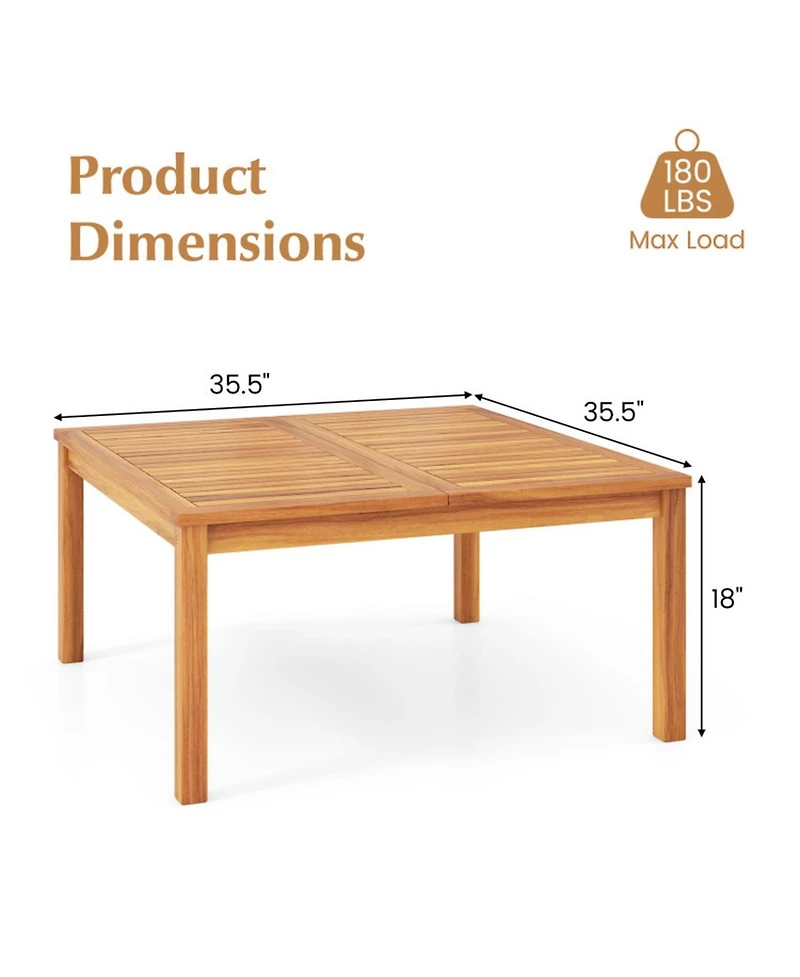 Gouun 35.5 In Solid Acacia Wood Outdoor Coffee Table with Slatted Drainage Top