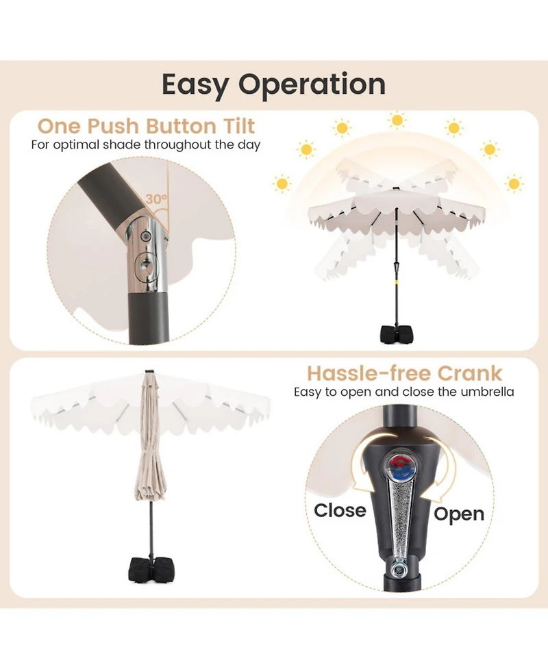 Gouun 9 Feet Outdoor Patio Umbrella with Solar Led Lights and Weighted Base