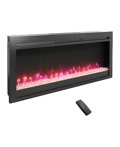 Clihome 44 inch Wall Recessed Electric Fireplace with Remote Control and Multi Color Flame
