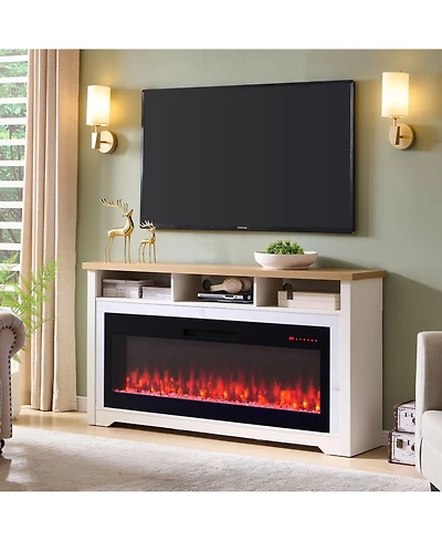 Clihome 60" Fireplace Tv Stand with 50" Smart Electric Fireplace