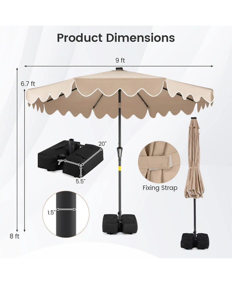 Sugift 9 Ft Patio Umbrella with Solar Led Lights and Weighted Base