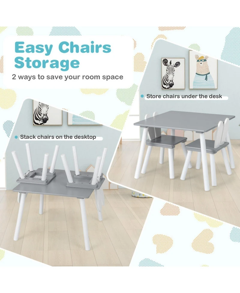 Gouun 3 Piece Kids Table and Chairs Set with Bunny Ear Backrest