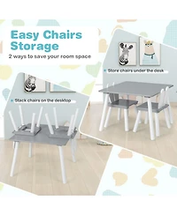 Gouun 3 Piece Kids Table and Chairs Set with Bunny Ear Backrest
