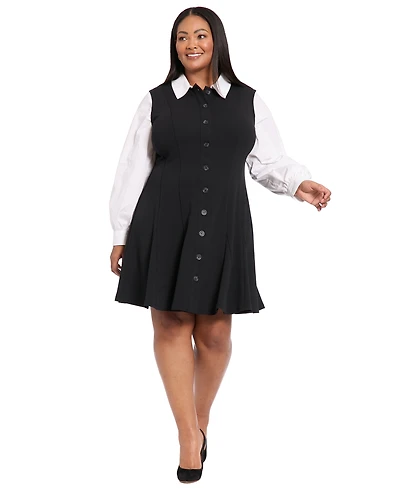 London Times Plus Collared Fit & Flare Shirt Dress
