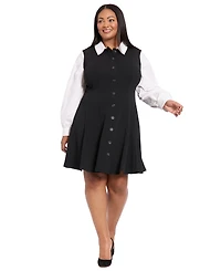 London Times Plus Collared Fit & Flare Shirt Dress