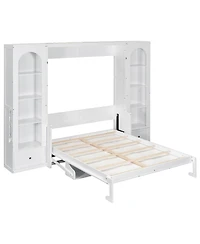 Streamdale Furniture Queen Size Murphy Platform Bed with Shelf Side Cabinets Drawers and Led