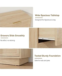 gaomon 6 Drawer Rattan Dresser for Bedroom, Natural Wood Chest of Drawers with Integrated Legs, Rattan Dresser for Hallway, Entryway and Closet