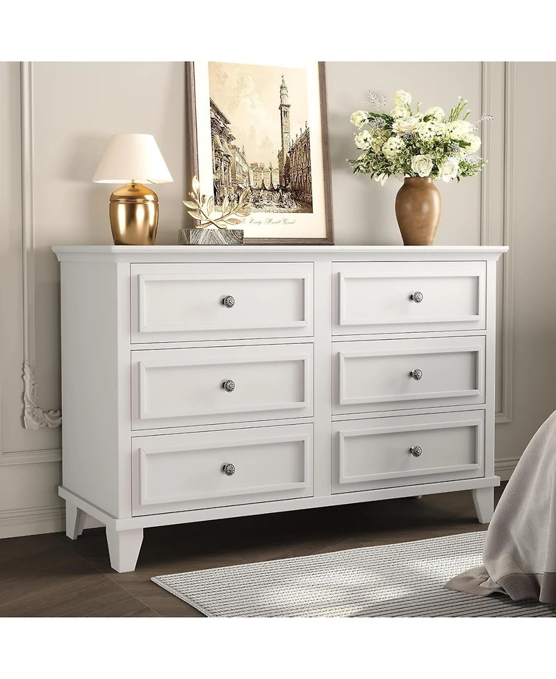gaomon Dresser for Bedroom, 6 Drawer Wide Dresser Storage Organizer, Modern Wooden Chest of Drawers with Metal Handles for Hallway, Entryway