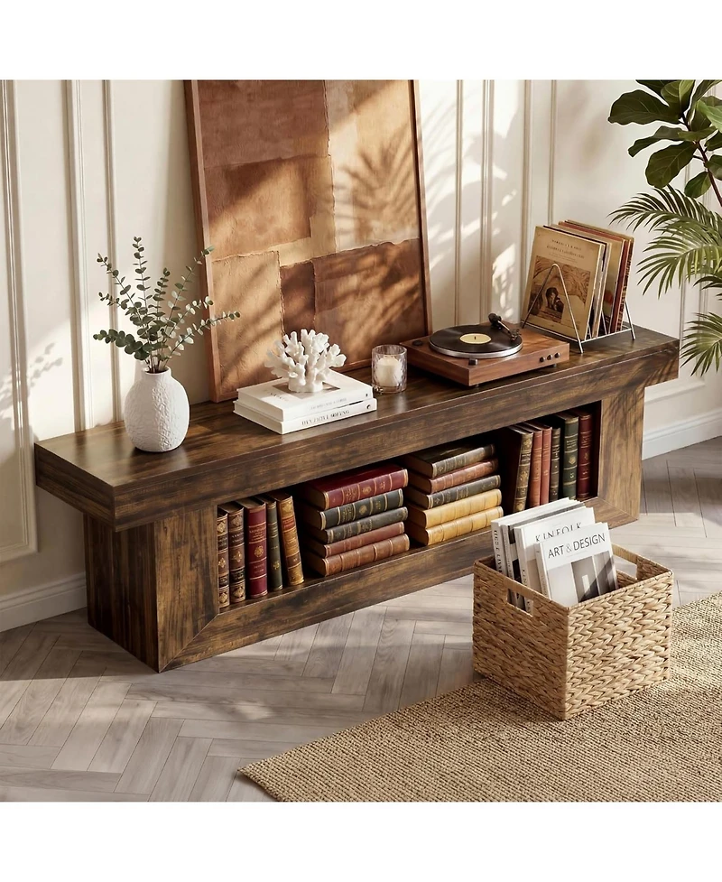 Tribesigns 63" Tv Stand with Storage Baskets, 2-Tier Entertainment Center for 55/60/65 Inches TVs, Farmhouse Wooden Media Console