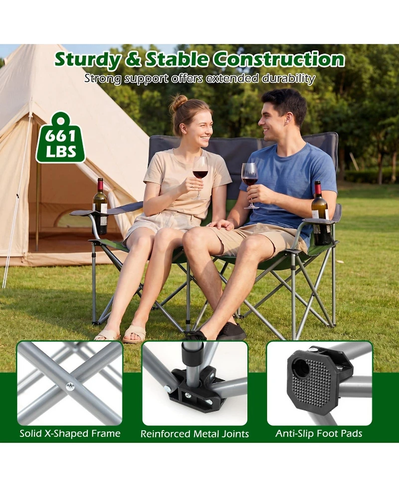 Sugift Double Camping Chair with Carry Bag and Cup Holders