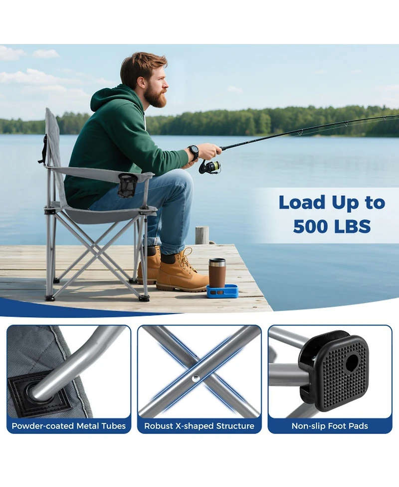 Sugift Oversized Folding Camping Chair with Cooler Pouch Cup Holder and 500 Lbs Support
