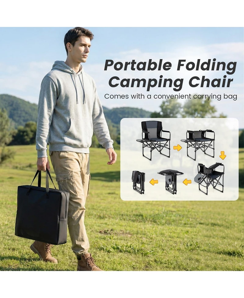 Sugift Folding Camping Chair with Flip-Up Side Table Cup Holder and Carrying Bag