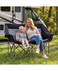 Sugift 2-Person Folding Camping Chair with Cup Holders Glass Racks and Mesh Pockets
