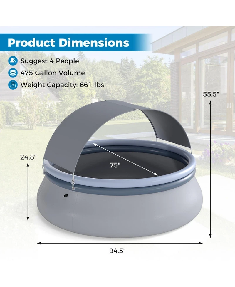 Sugift Inflatable Pool with Sunshade Canopy and 2 Air Chambers