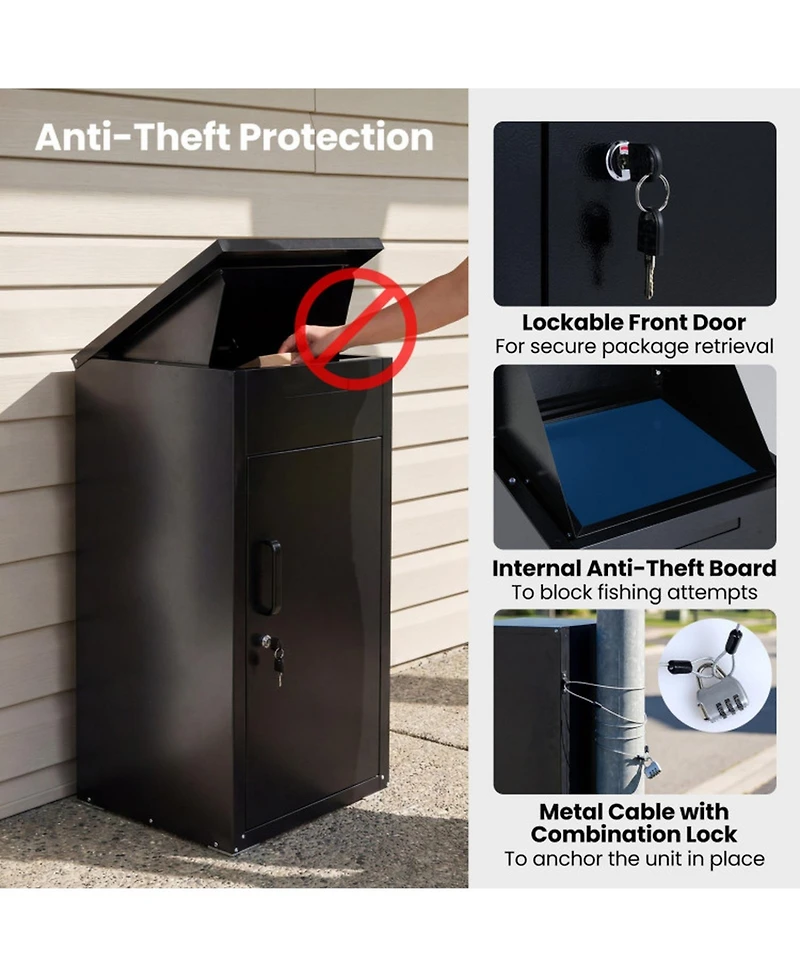 Gouun Outdoor Package Delivery Box with Anti-Theft Board and Lockable Front Door