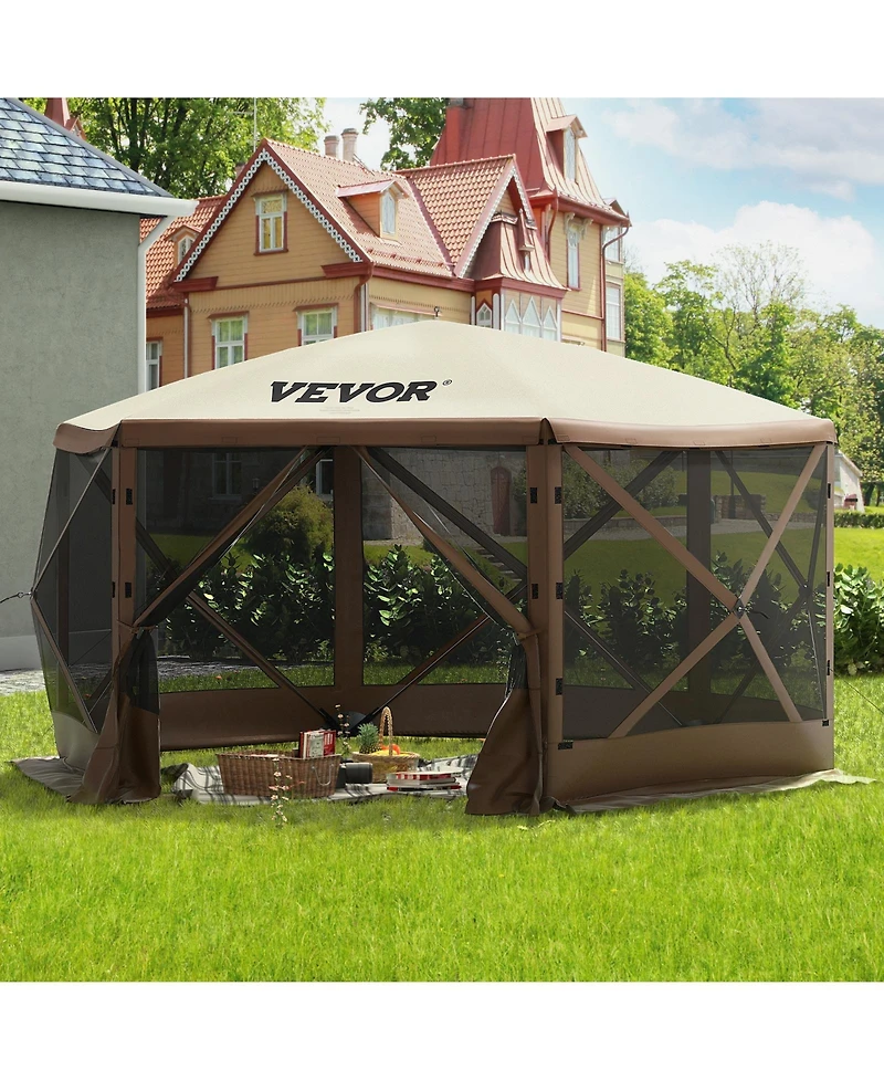 Vevor Pop-up Camping Gazebo Camping Canopy Shelter 6 Sided Sun Shade