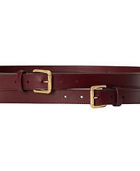 Lauren Ralph Leather Double Buckle Stacked Wide Belt