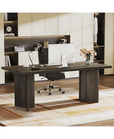 Tribesigns Executive Desk, Vintage Office Computer Desk with Large Tabletop, Farmhouse Wood Writing Conference Table Workstation