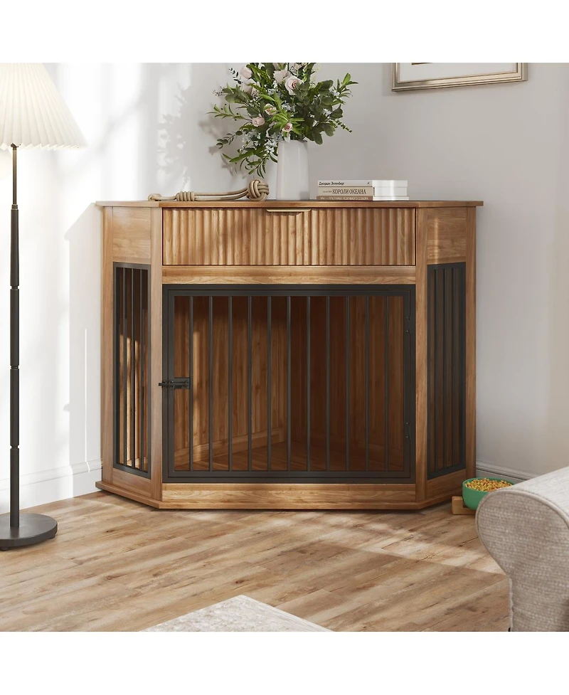Streamdale Furniture Streamdale 44.6'' Corner Mdf Dog Crate Furniture with Storage Drawer