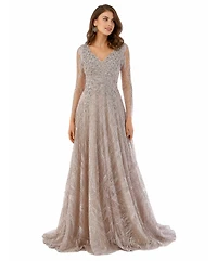 Lara Women's Long Sleeves Beaded Ballgown