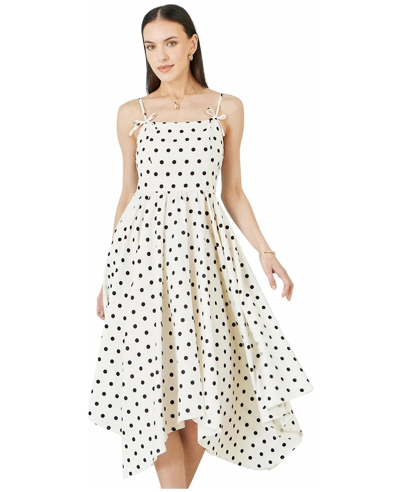 Yumi Women's Square Neck Hankerchief Hem Dress