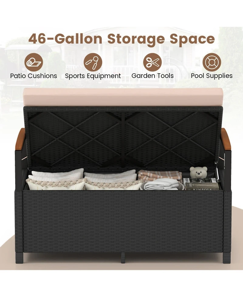 Sugift 46-Gallon Outdoor Storage Bench Deck Box Patio Furniture with Cushion