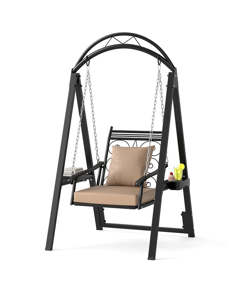 Sugift Metal Frame Porch Swing with Removable Cushions and Side Tables