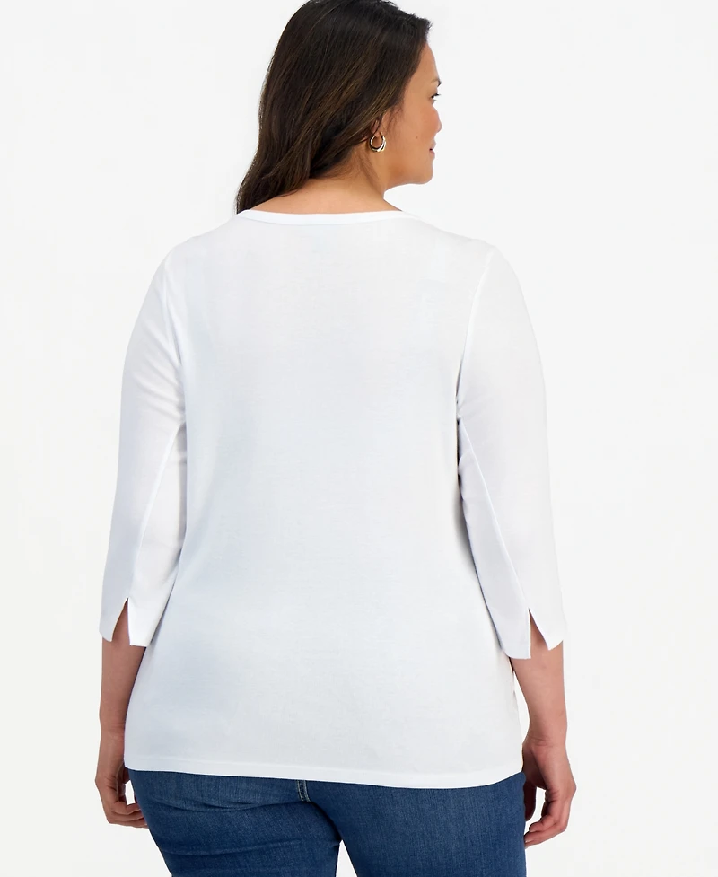 Style & Co Plus Pima Cotton 3/4-Sleeve Top, Exclusively at Macy's