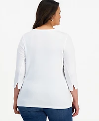 Style & Co Plus Pima Cotton 3/4-Sleeve Top, Exclusively at Macy's
