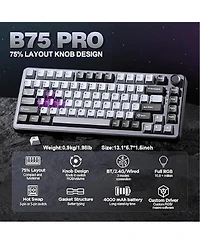 Lamicall B75 Pro 75% Knob Tri-Mode Hot Swap Pre-lubed Gaming Keyboard