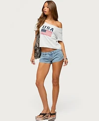 Edikted Women's Usa Babe Off Shoulder T Shirt