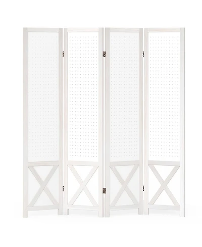 Slickblue 4-Panel Folding Room Divider with Pegboard Design