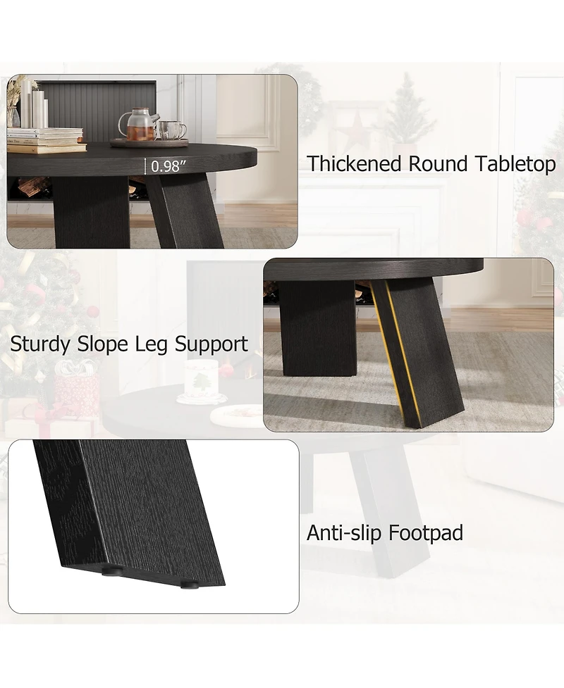 homfan 33.5" Round Coffee Table, Circle Center Table with Inclined Legs, Accent Cocktail Tables for Living Room, Bedroom, Easy Assembly