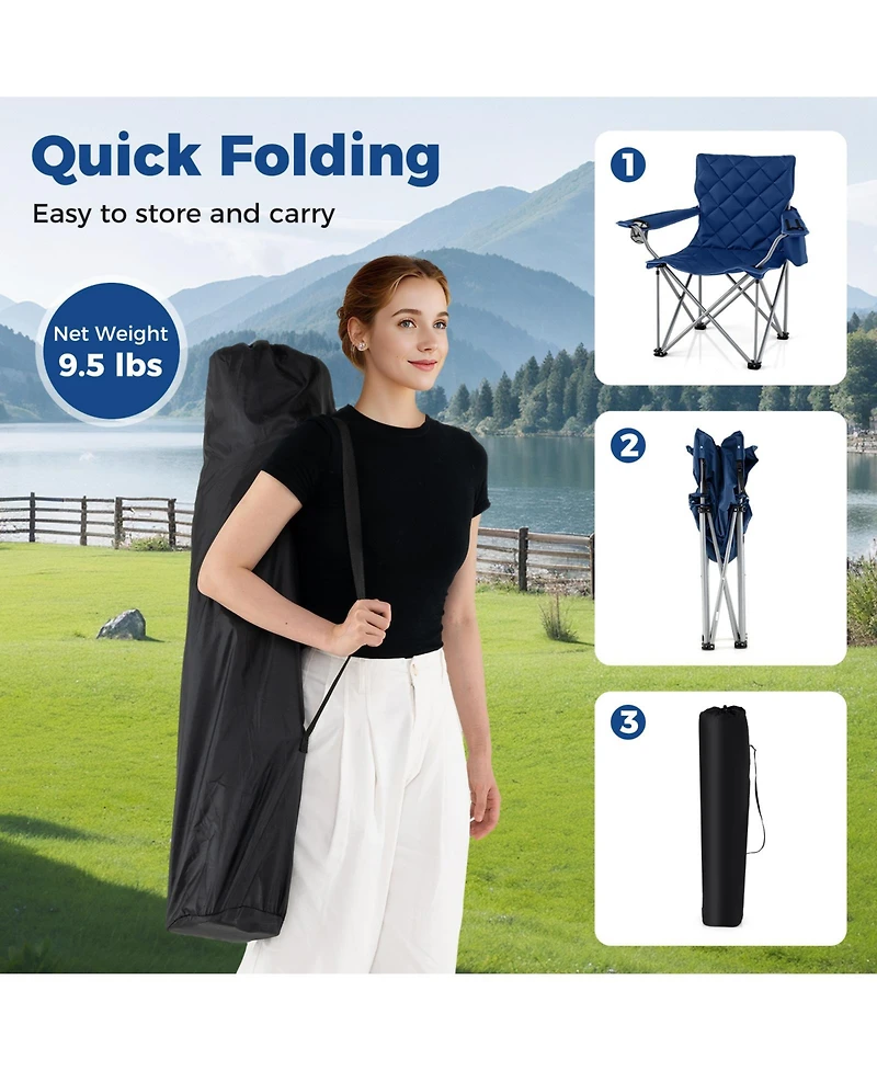 Mecale Oversized Camping Chair with Cooler Pouch and Cup Holder, 500-lb Cap