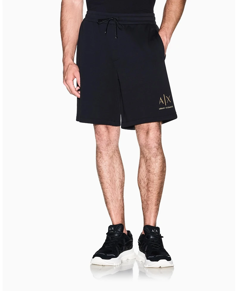 A|X Armani Exchange Men's Black And Gold Bonded Cotton Short